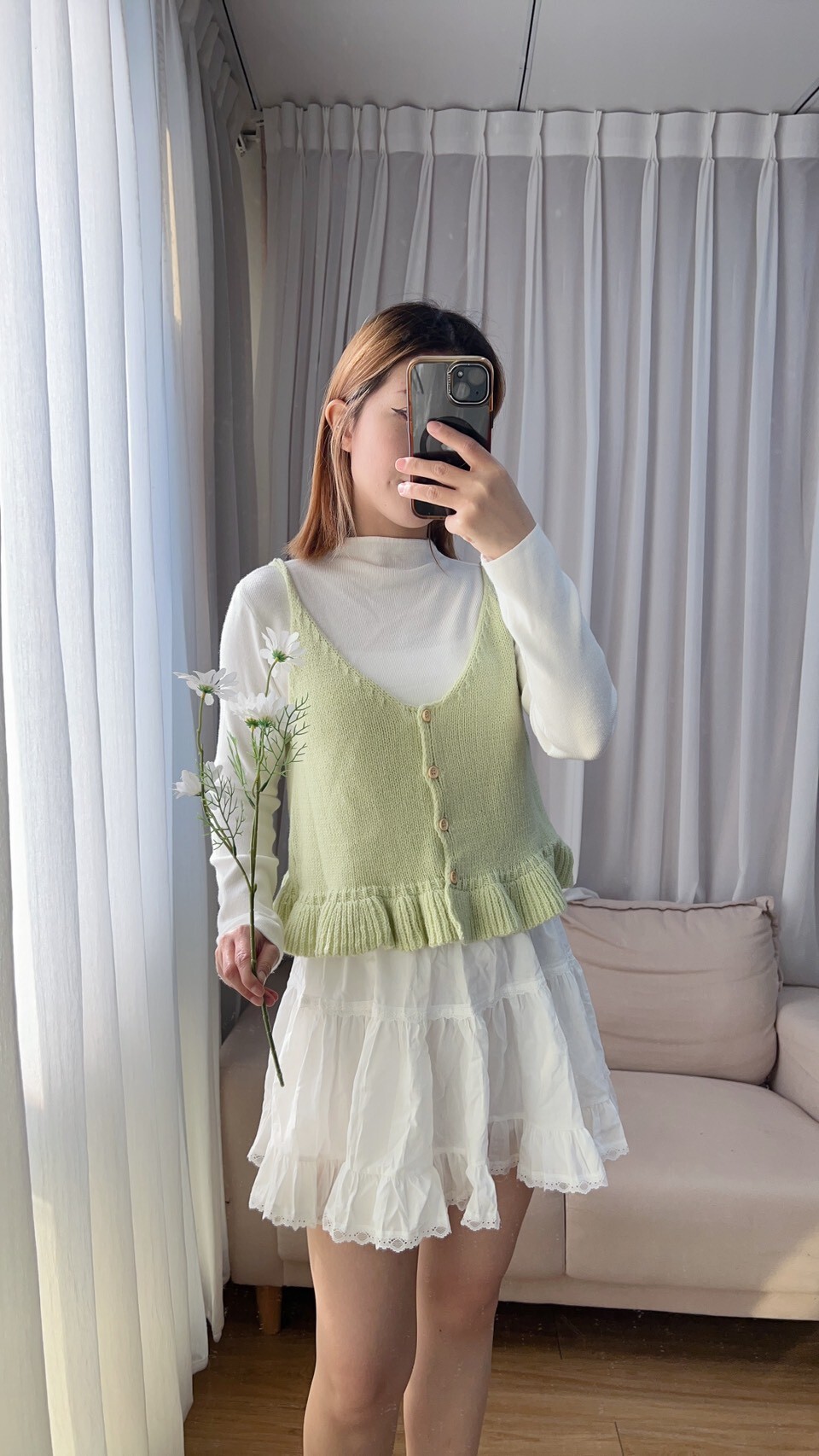 可愛荷葉邊針織背心