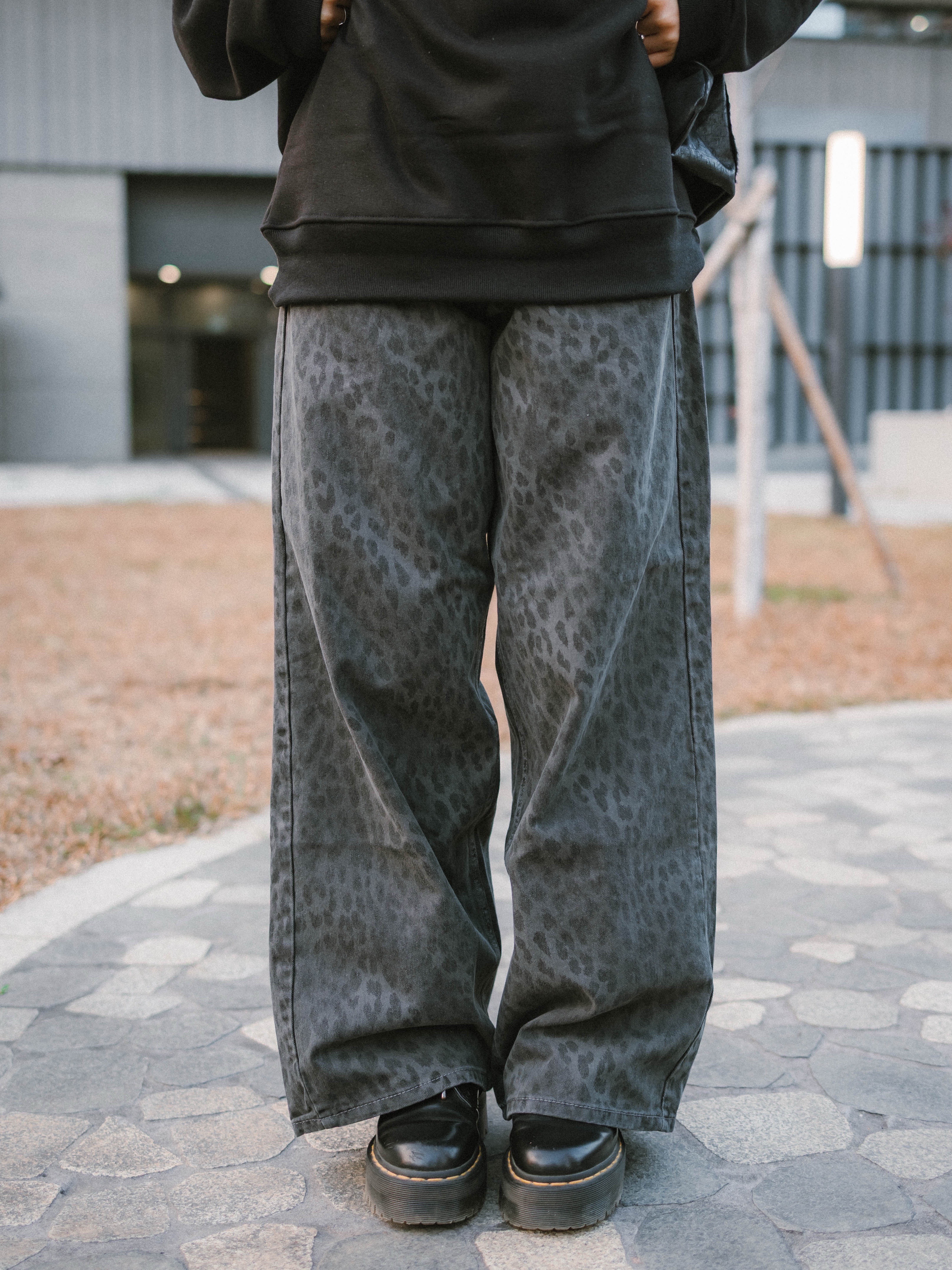 暗黑貓系豹紋闊腳長褲