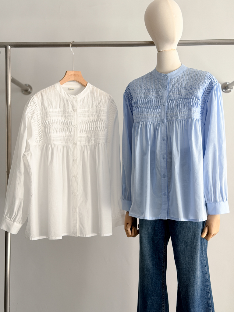 0209細緻褶紋無領衫