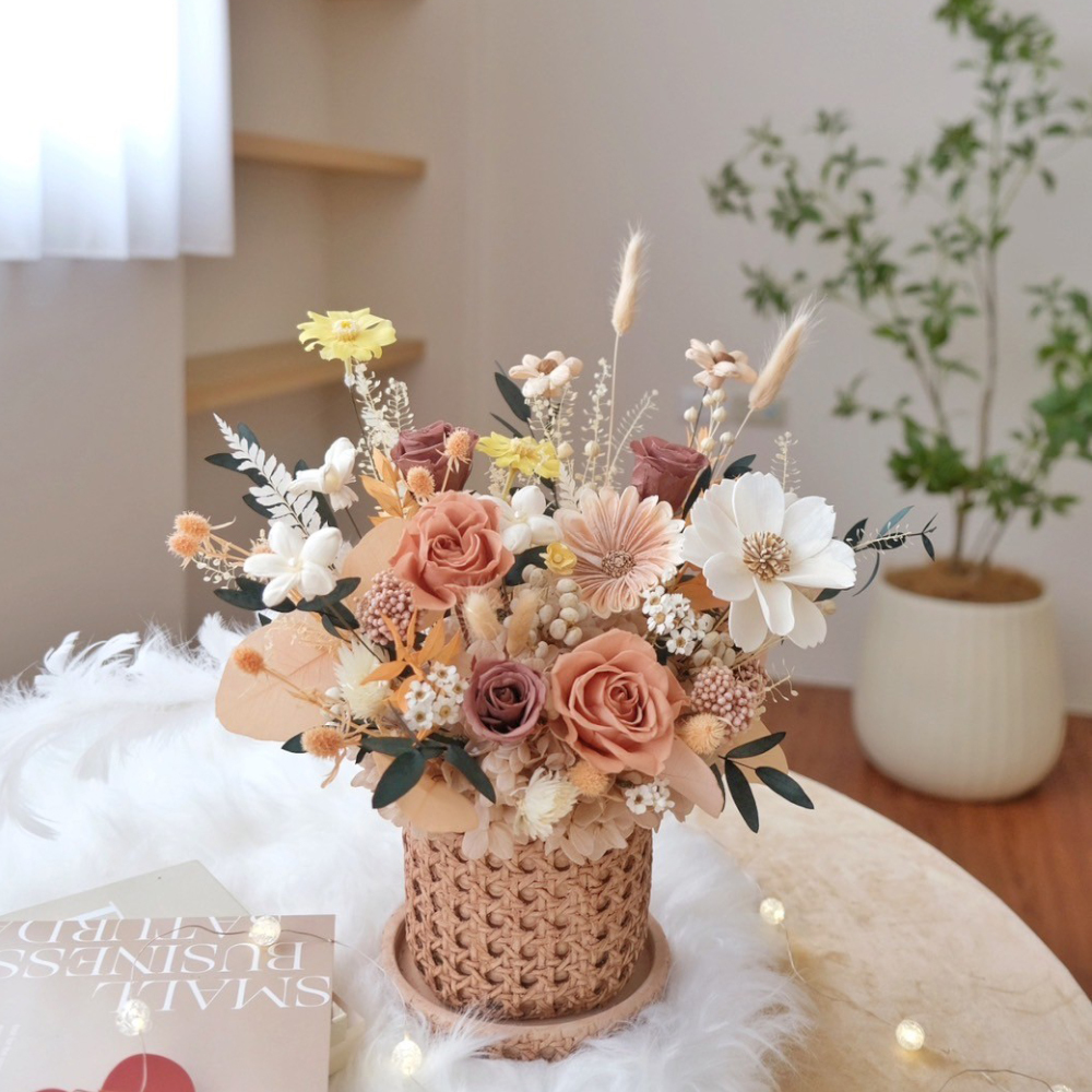 假期的午後陽光永生盆花 焦糖棕