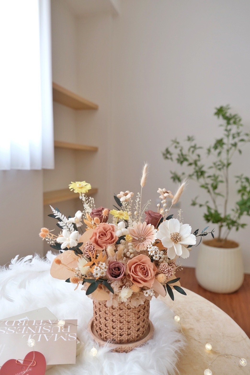 假期的午後陽光永生盆花 焦糖棕