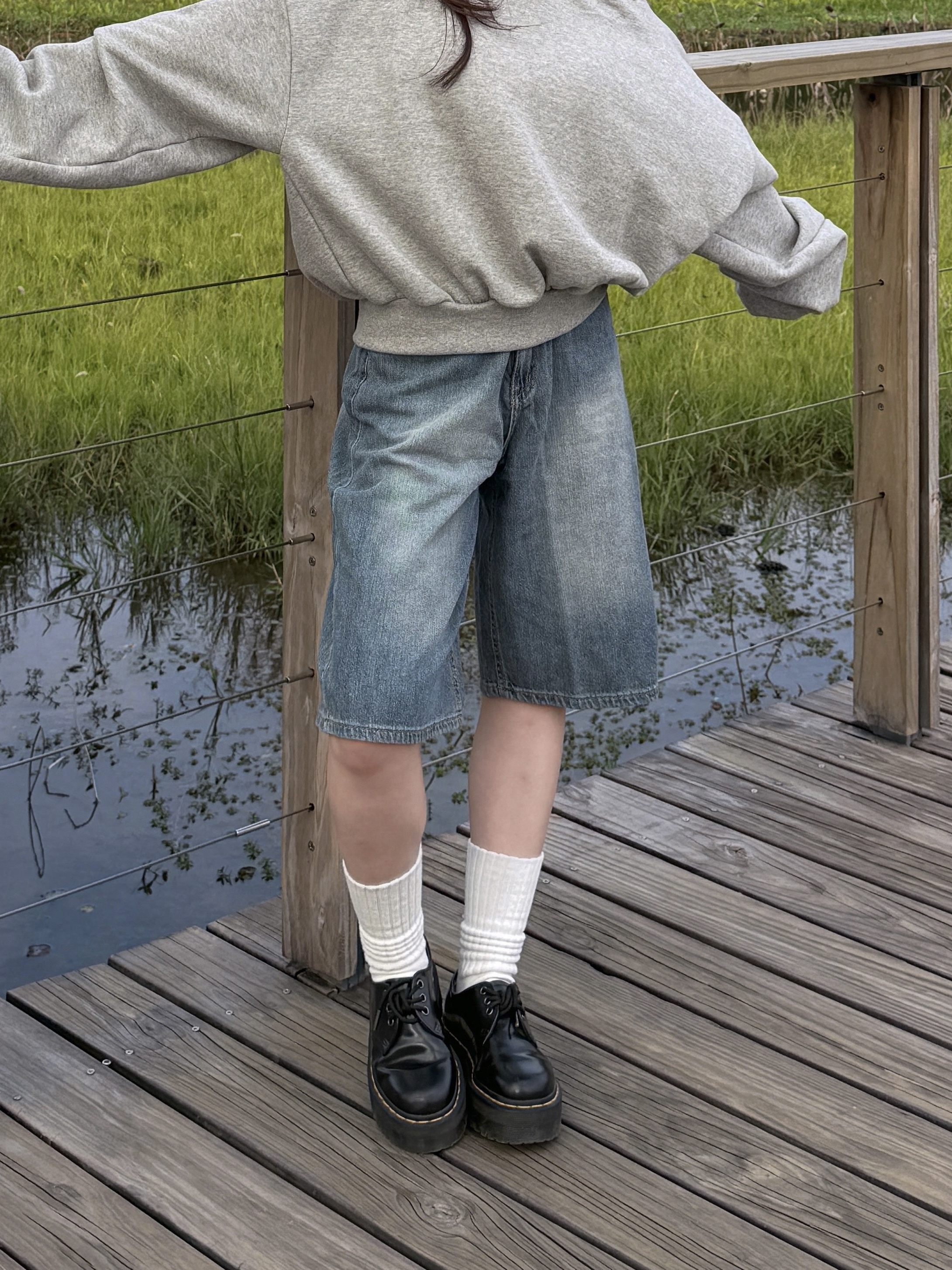 Soft Denim Knee Length Shorts