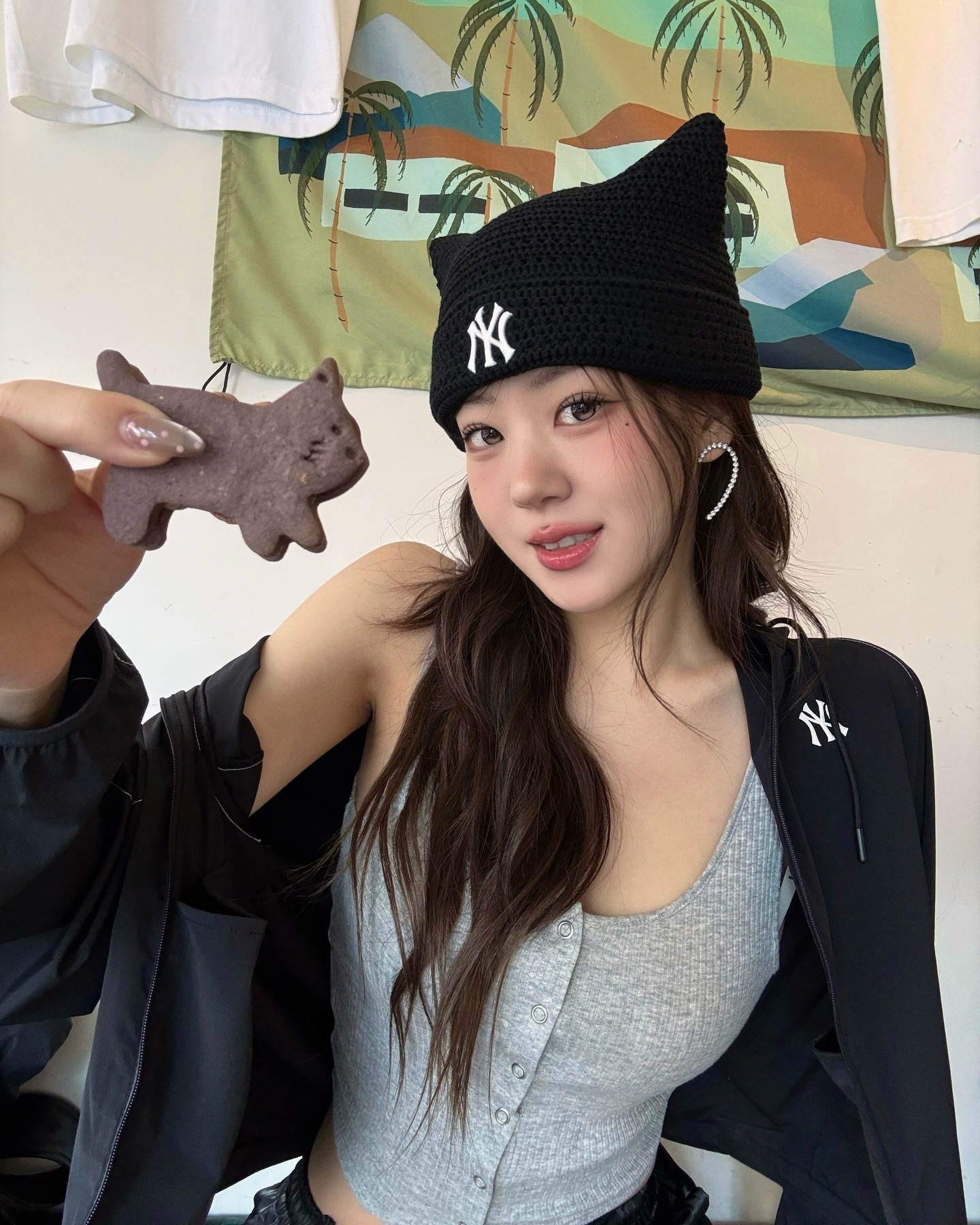 #預購 🇰🇷韓國 MLB Karina同款 夏日鉤織 貓耳毛帽