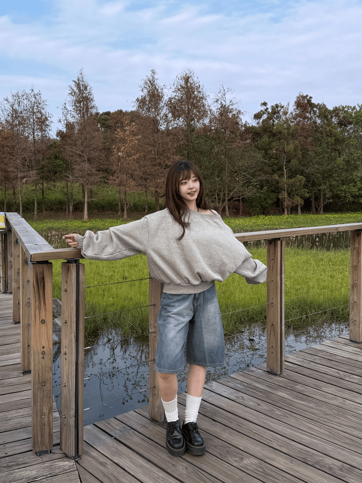 Soft Denim Knee Length Shorts