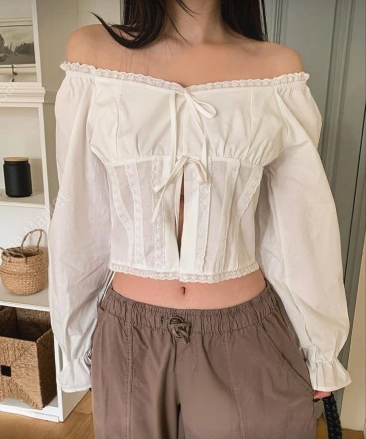 蕾絲束袖襯衫