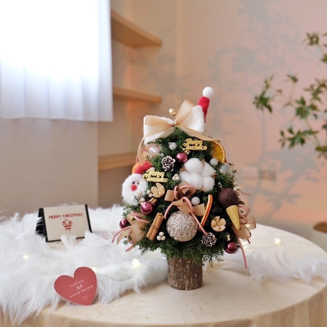 經典紅聖誕老公公雪松聖誕樹 28CM永生聖誕樹