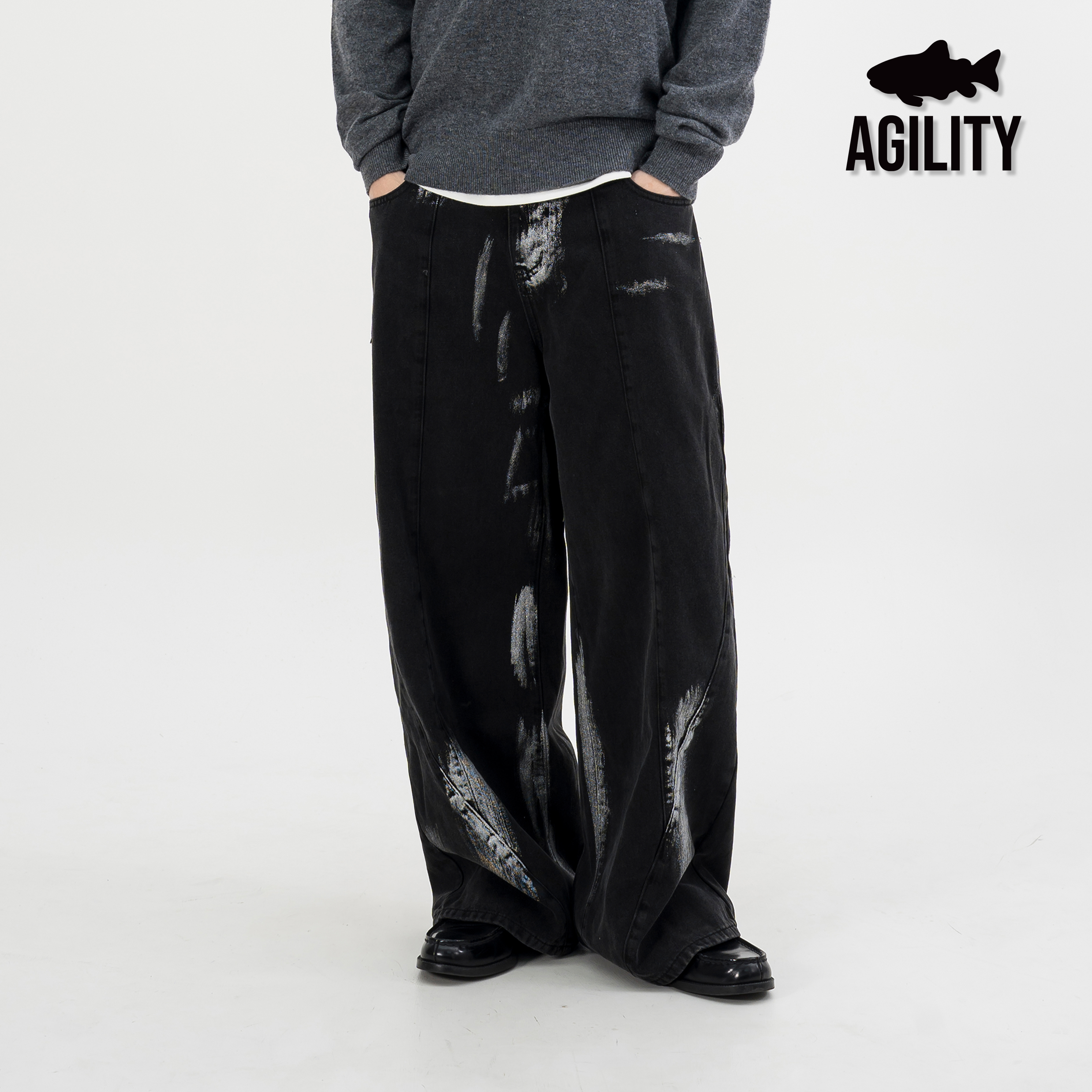 AGILITY Brush Silver Jeans 剪裁 刷銀 牛仔長褲 [LS60]