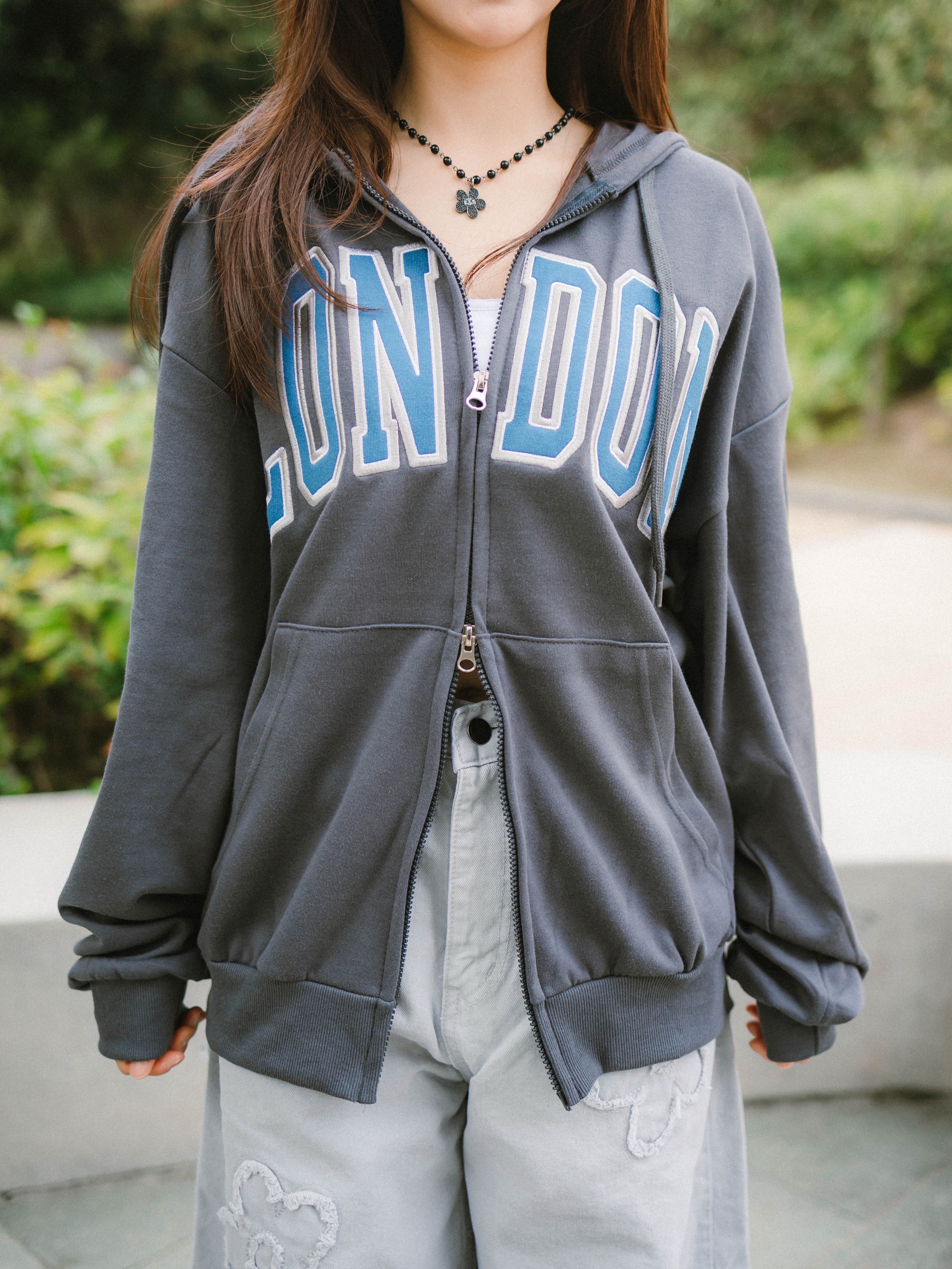 LONDON Embroidery Zip-up Hoodie