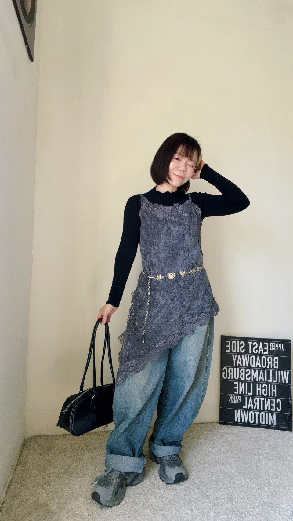 Irregular hem lace long spaghetti strap vest