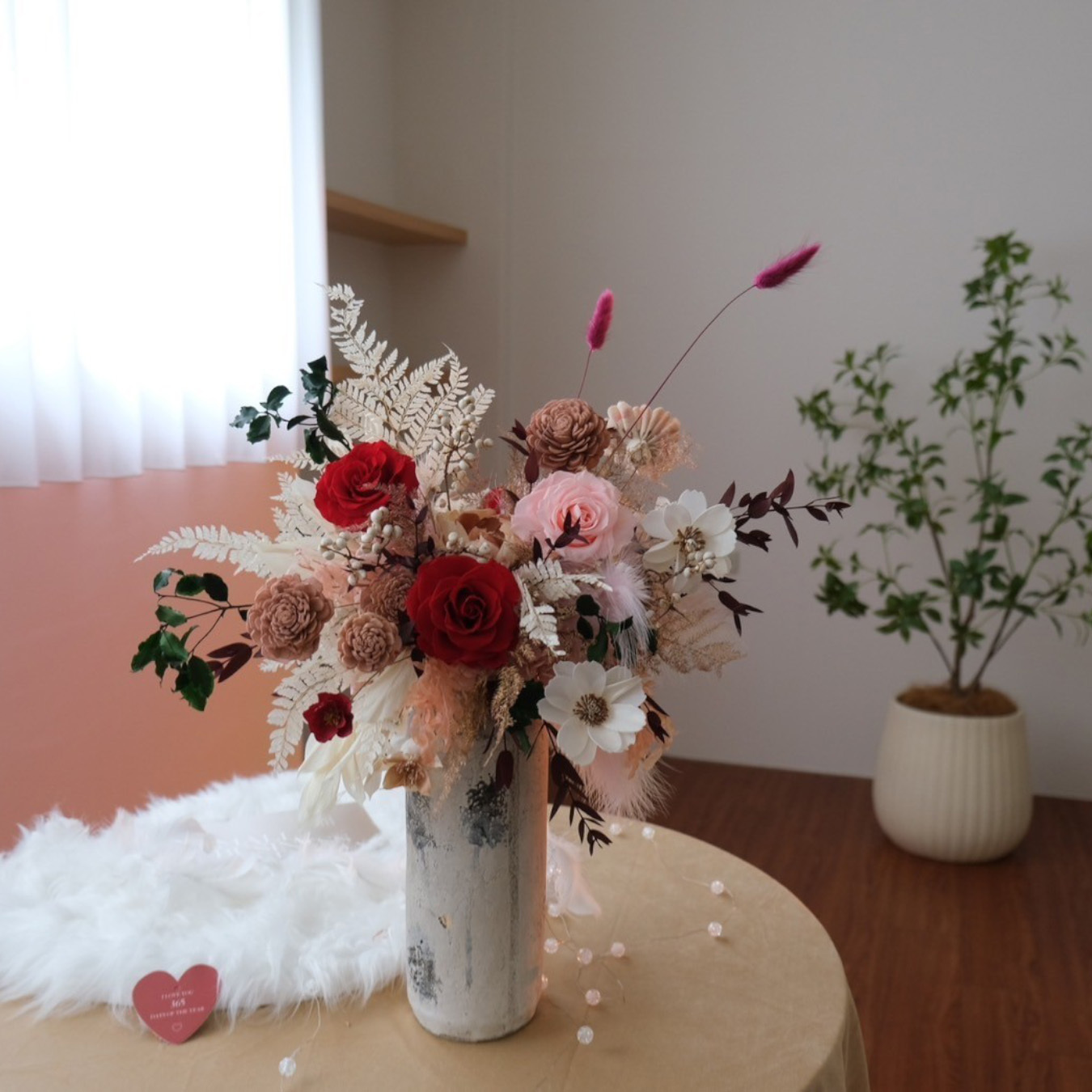 精品永生盆花 奶茶紅（XL)