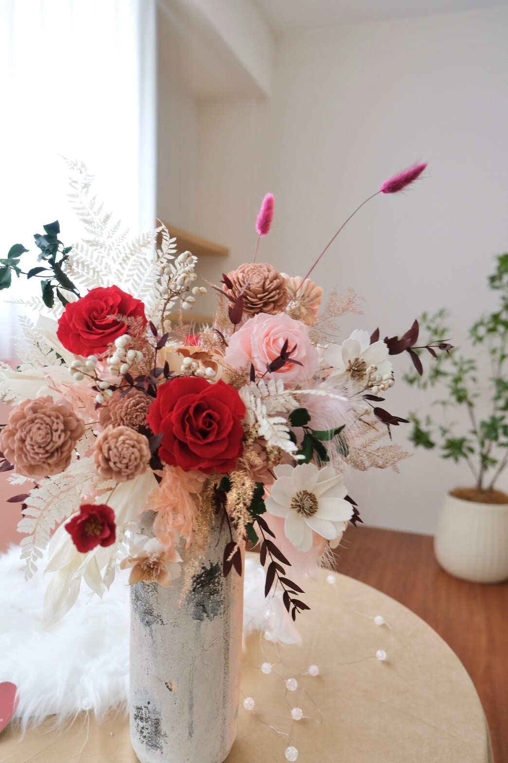 精品永生盆花 奶茶紅（XL)