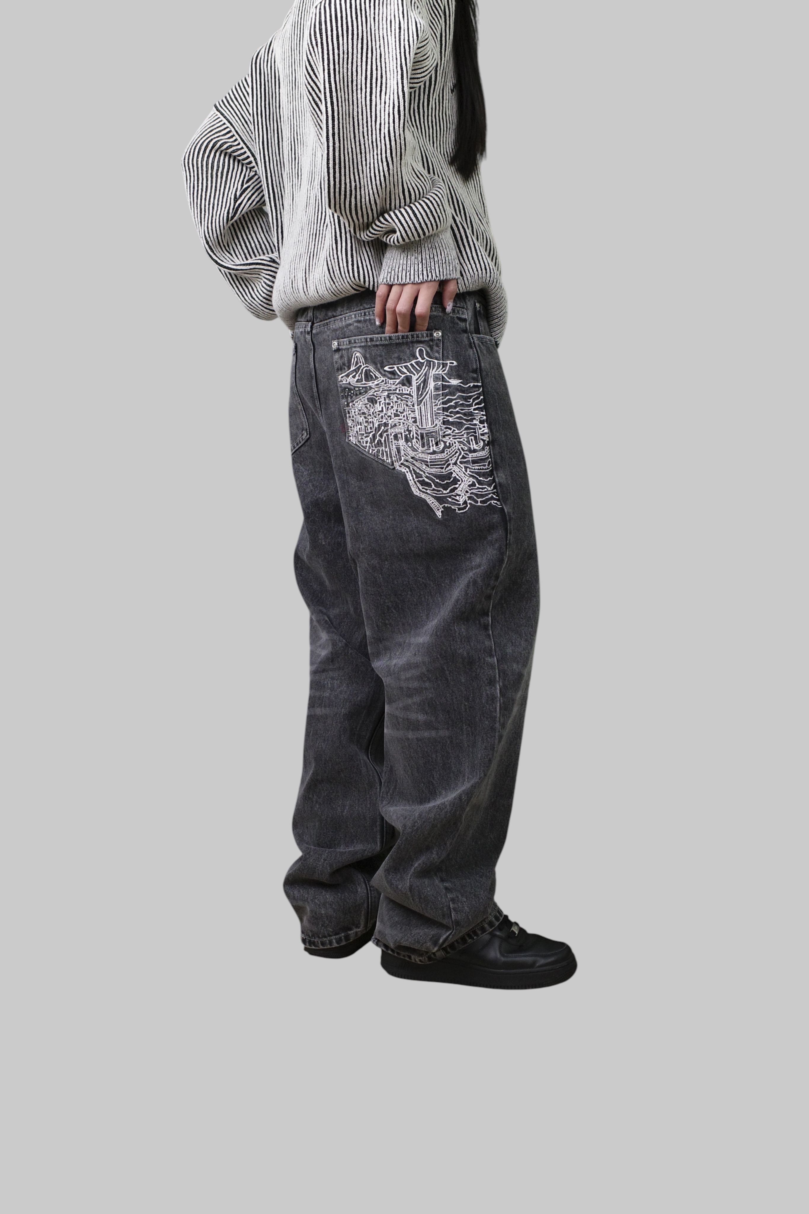 『Always_Good』里約聖母像 刺繡 牛仔 長褲