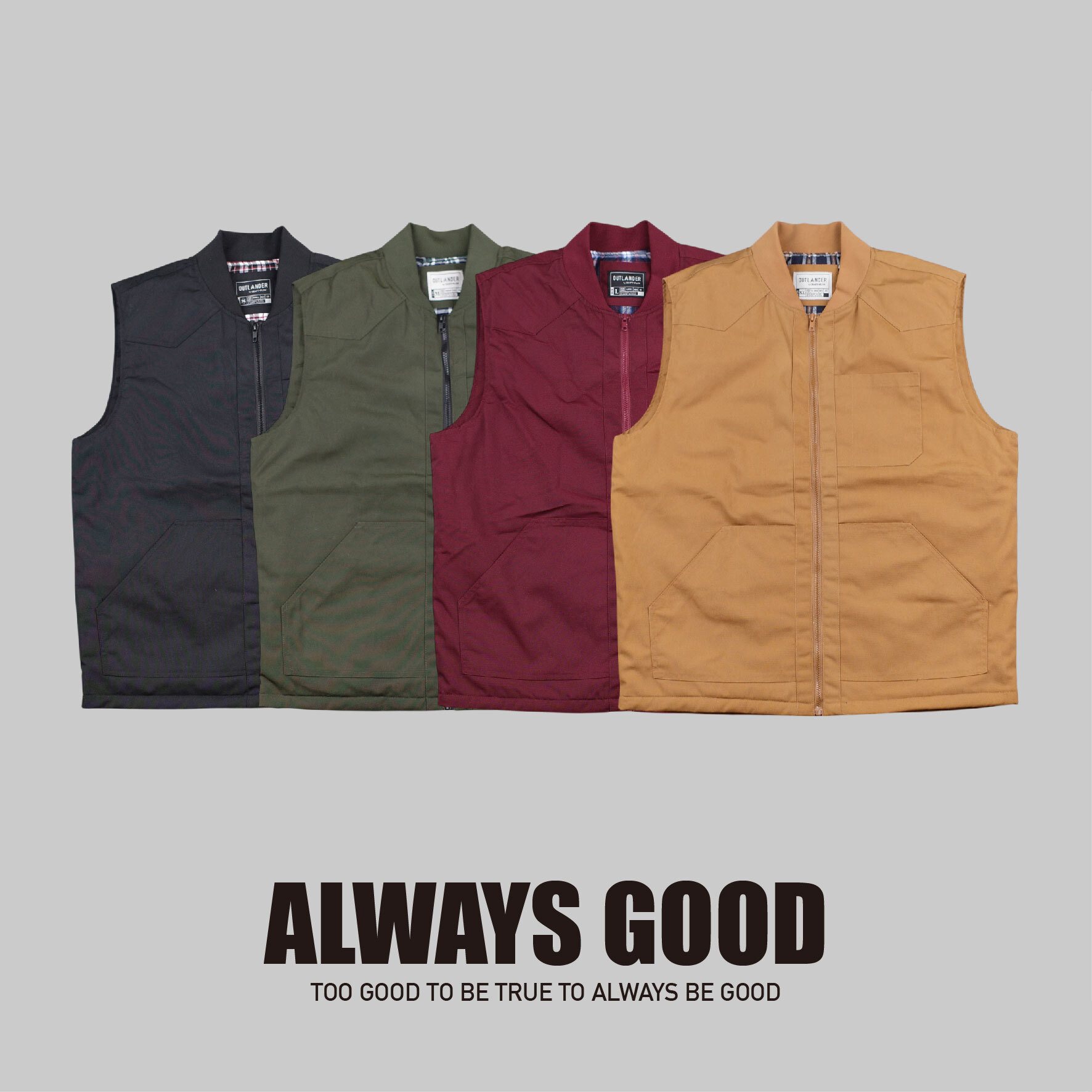 『Always_Good』立領 拼接格紋 帆布 工裝 背心