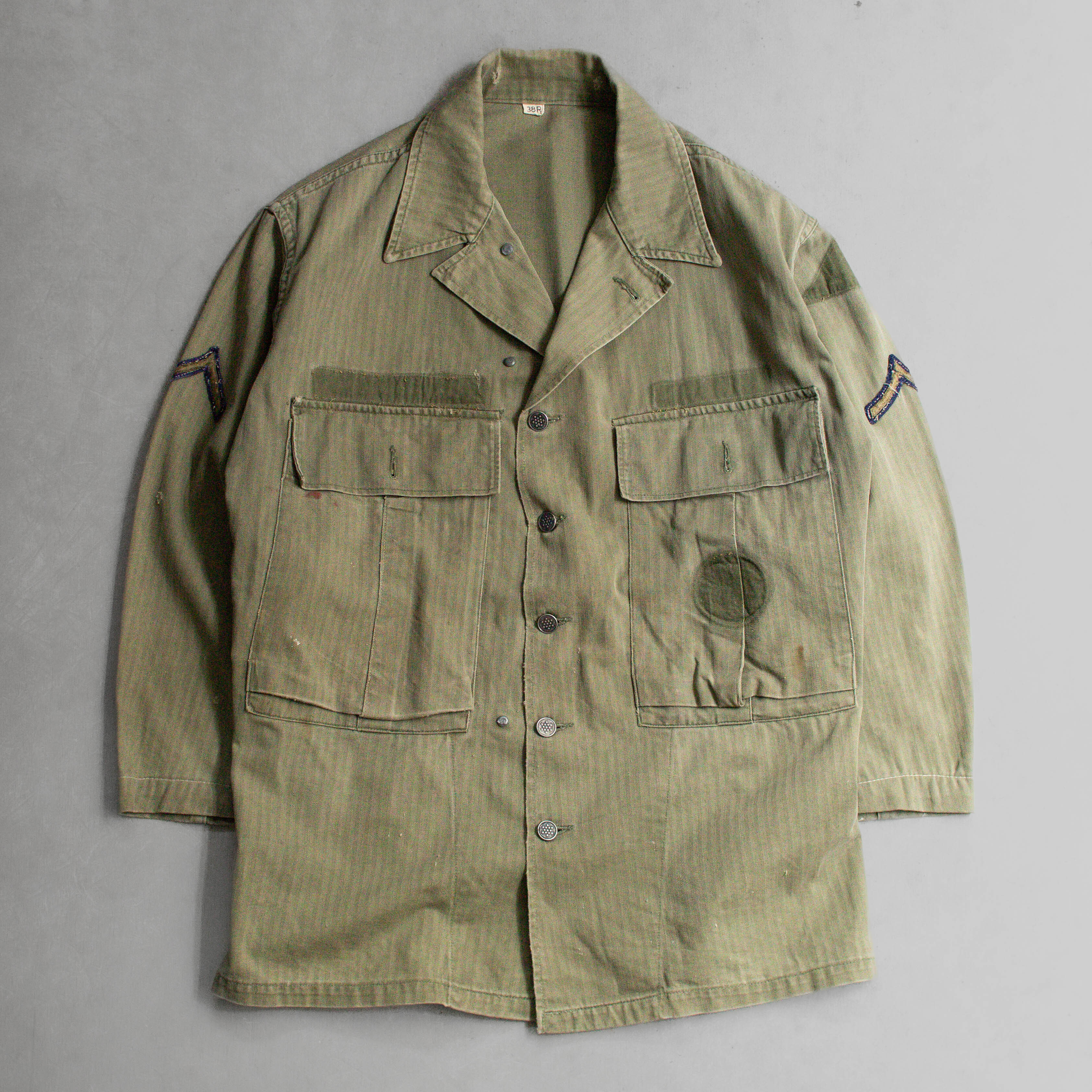 US ARMY M43 HBT SHIRT 美軍 13星 軍綠 人字紋 長袖 軍襯衫