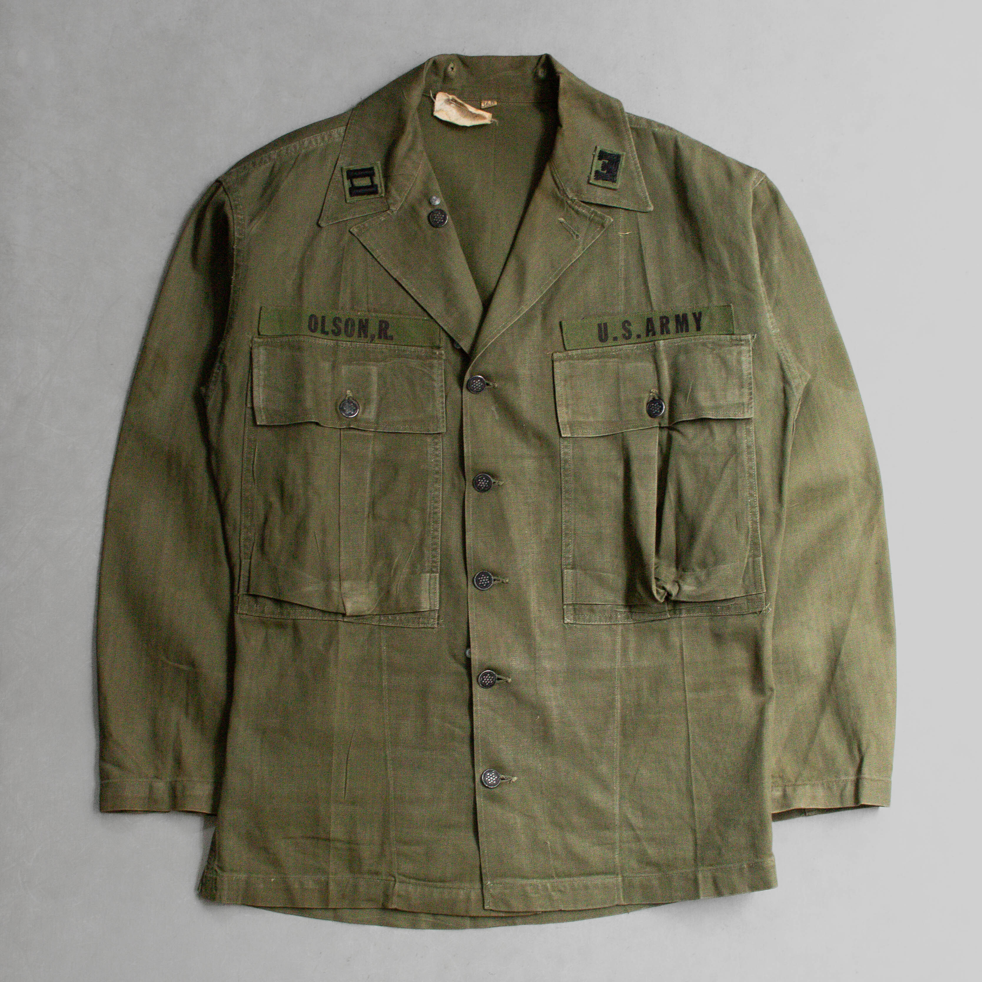 US ARMY M43 HBT SHIRT 美軍 13星 軍綠 人字紋 長袖 軍襯衫