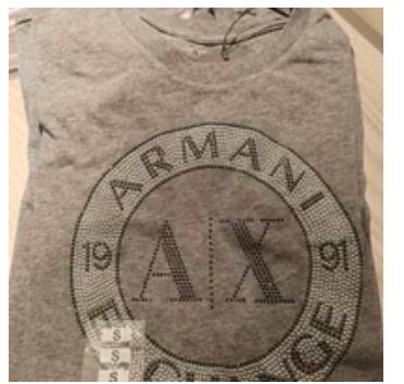[S] ARMANI EXCHANGE GREY RHINESTONE 1991 CREW NECK T-SHIRT, 7VYTGBYJ5LZ-3930 (SAX382)
