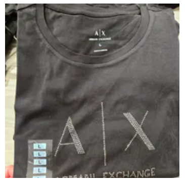 [S] ARMANI EXCHANGE BLACK EMBROIDERED LOGO AND BEADS SHORT SLEEVE T-SHIRT, 7VYTBMYJA3Z-1200 (SAX385)