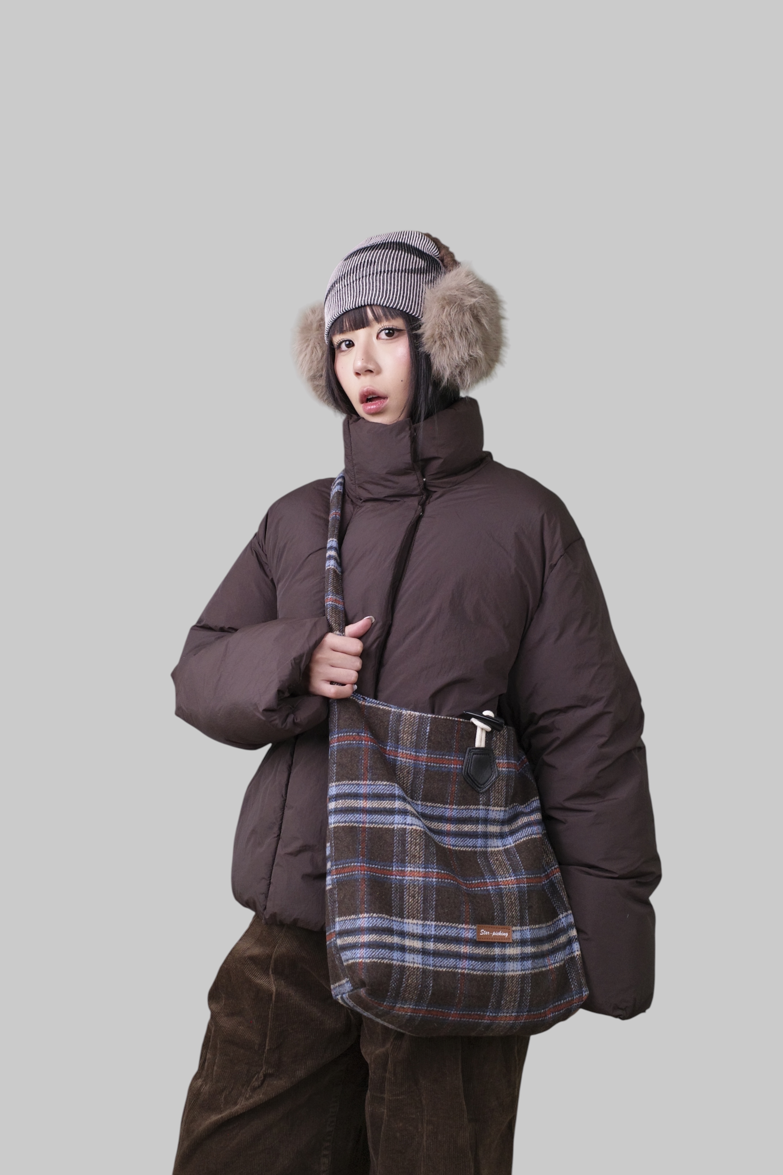 『Always_Good』雙面背 毛呢 格紋 斜背包