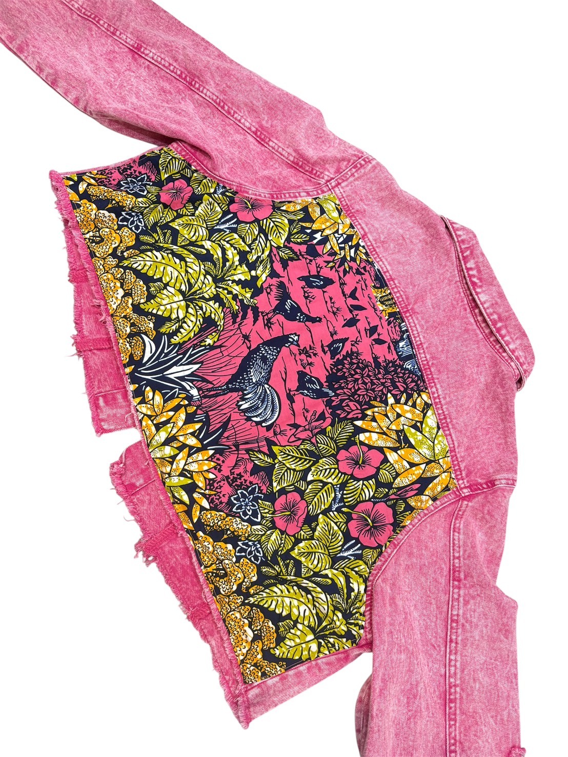 Annstudio-胭脂粉 拼接短版牛仔外套