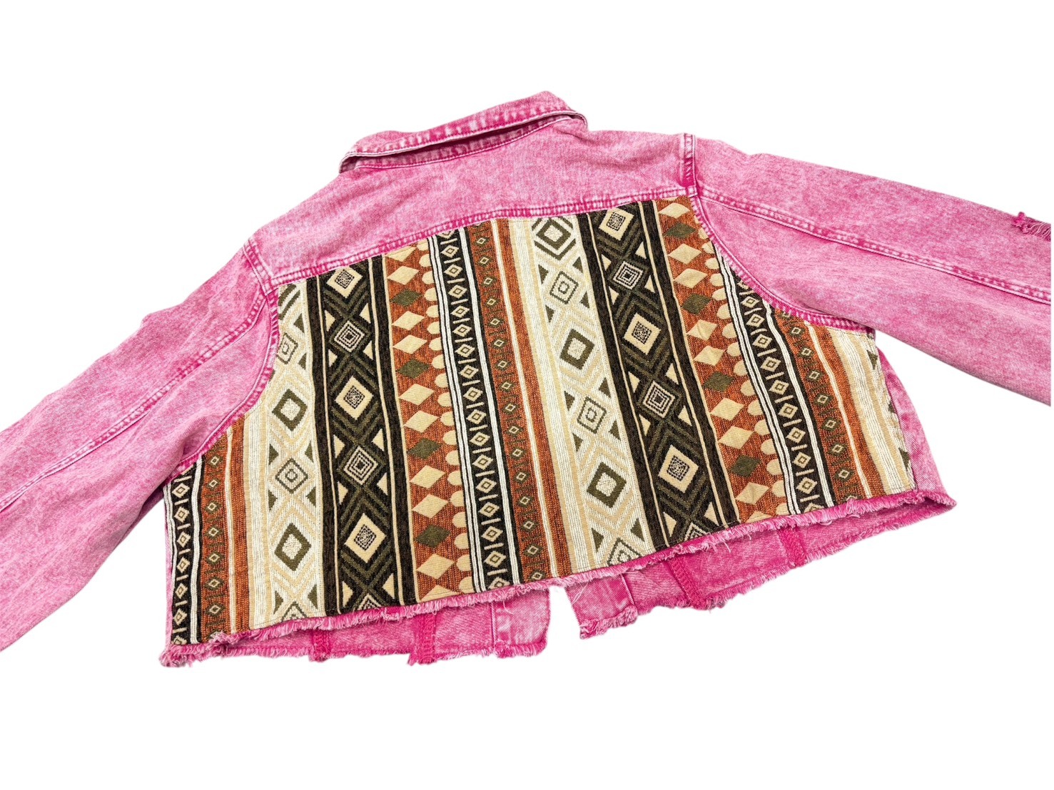 Annstudio-胭脂粉 拼接短版牛仔外套