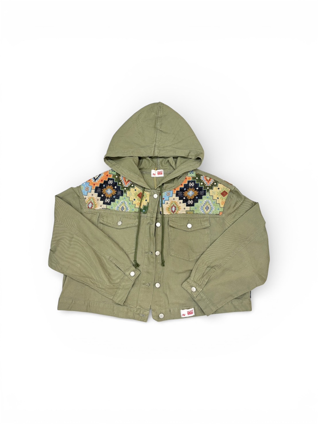 Annstudio 軍綠拼接連帽短版外套