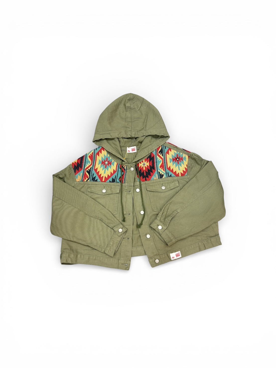 Annstudio 軍綠拼接連帽短版外套