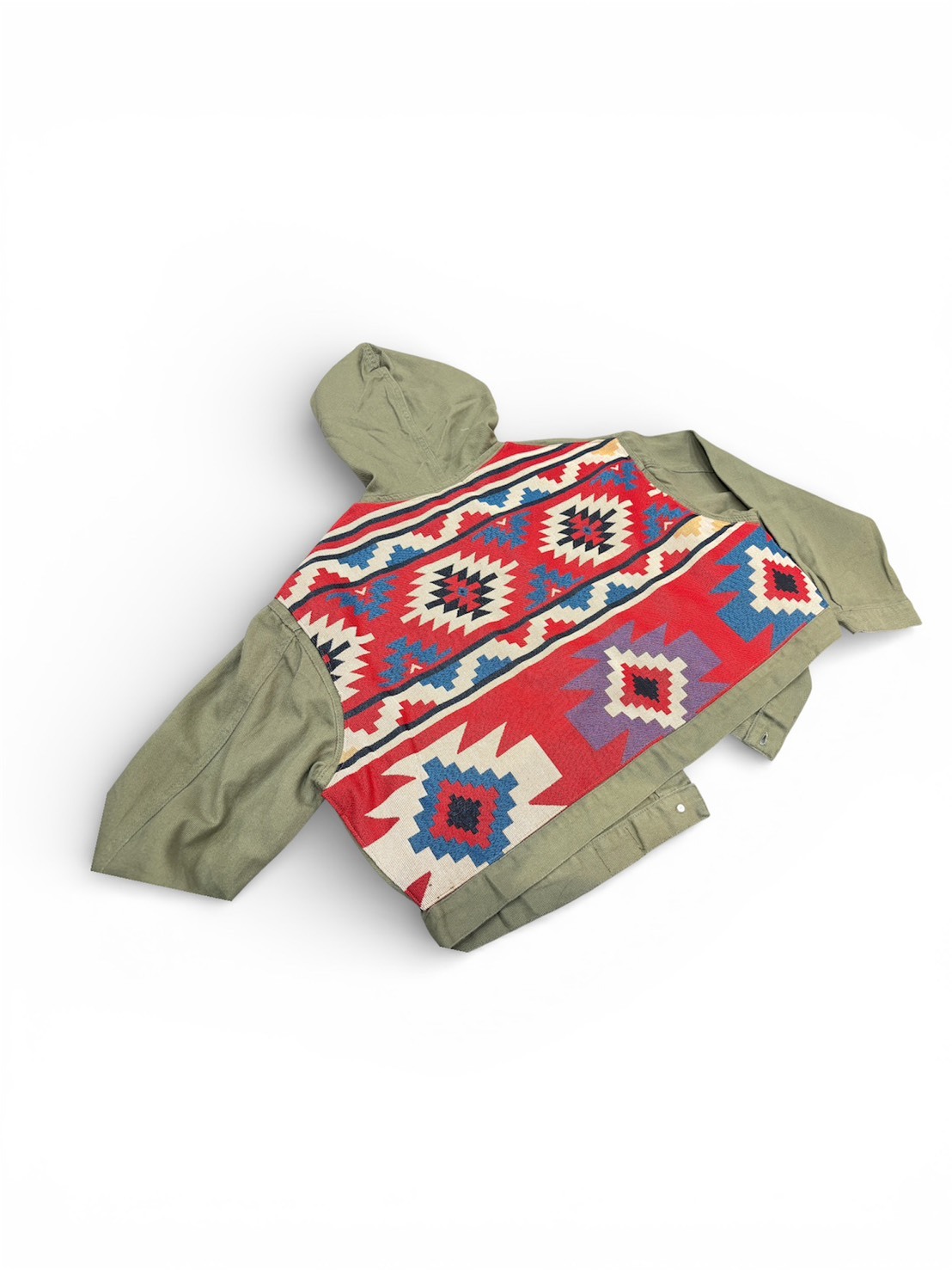 Annstudio 軍綠拼接連帽短版外套