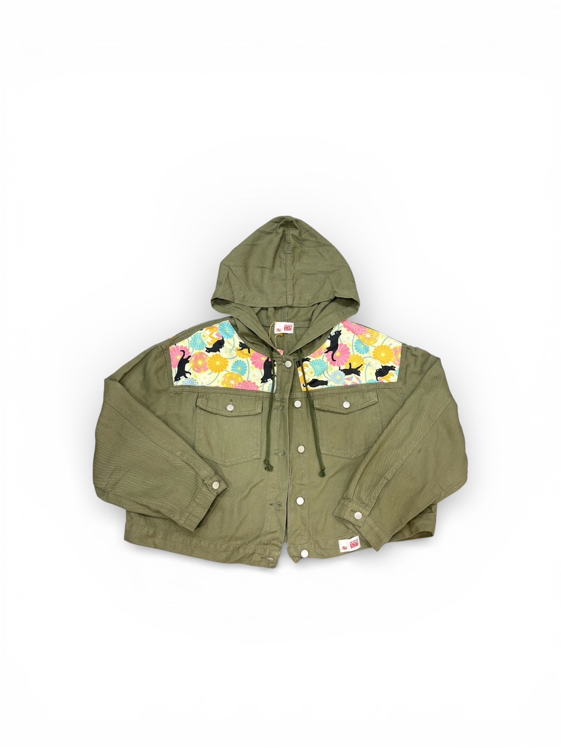 Annstudio 軍綠拼接連帽短版外套