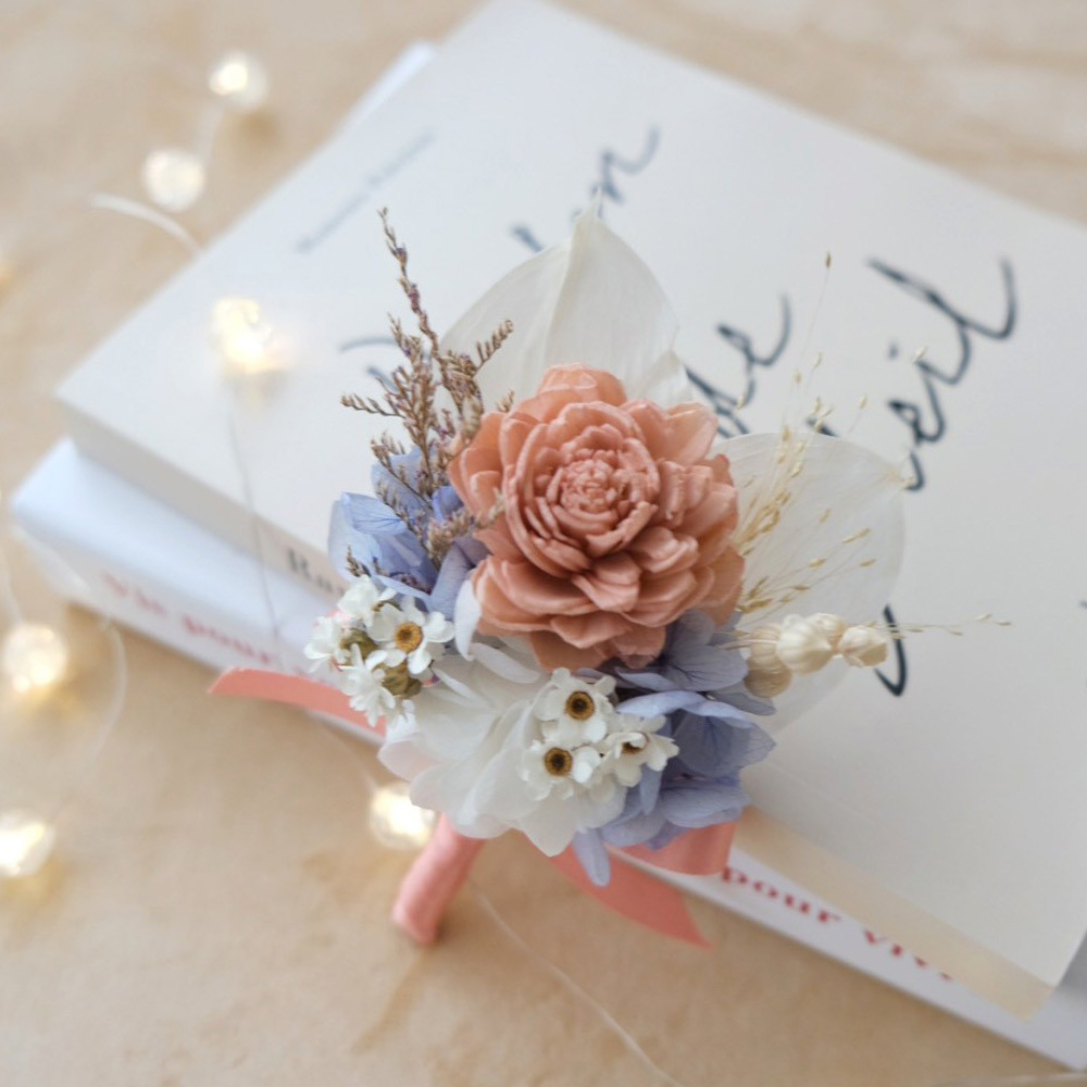 永生花 胸花 霧白奶茶