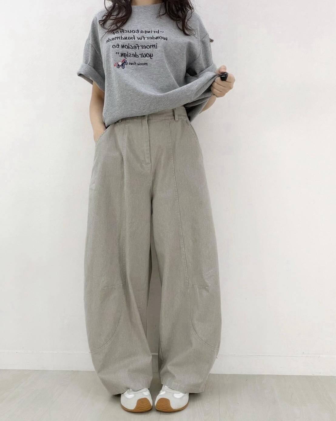 【慵懶百搭的弧線水洗寬褲】（預購）