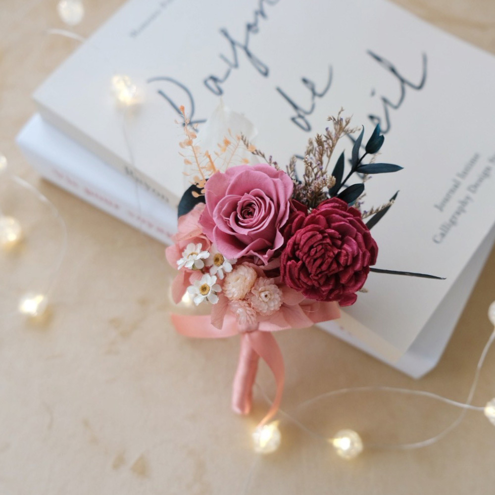 永生花 胸花 莓紅