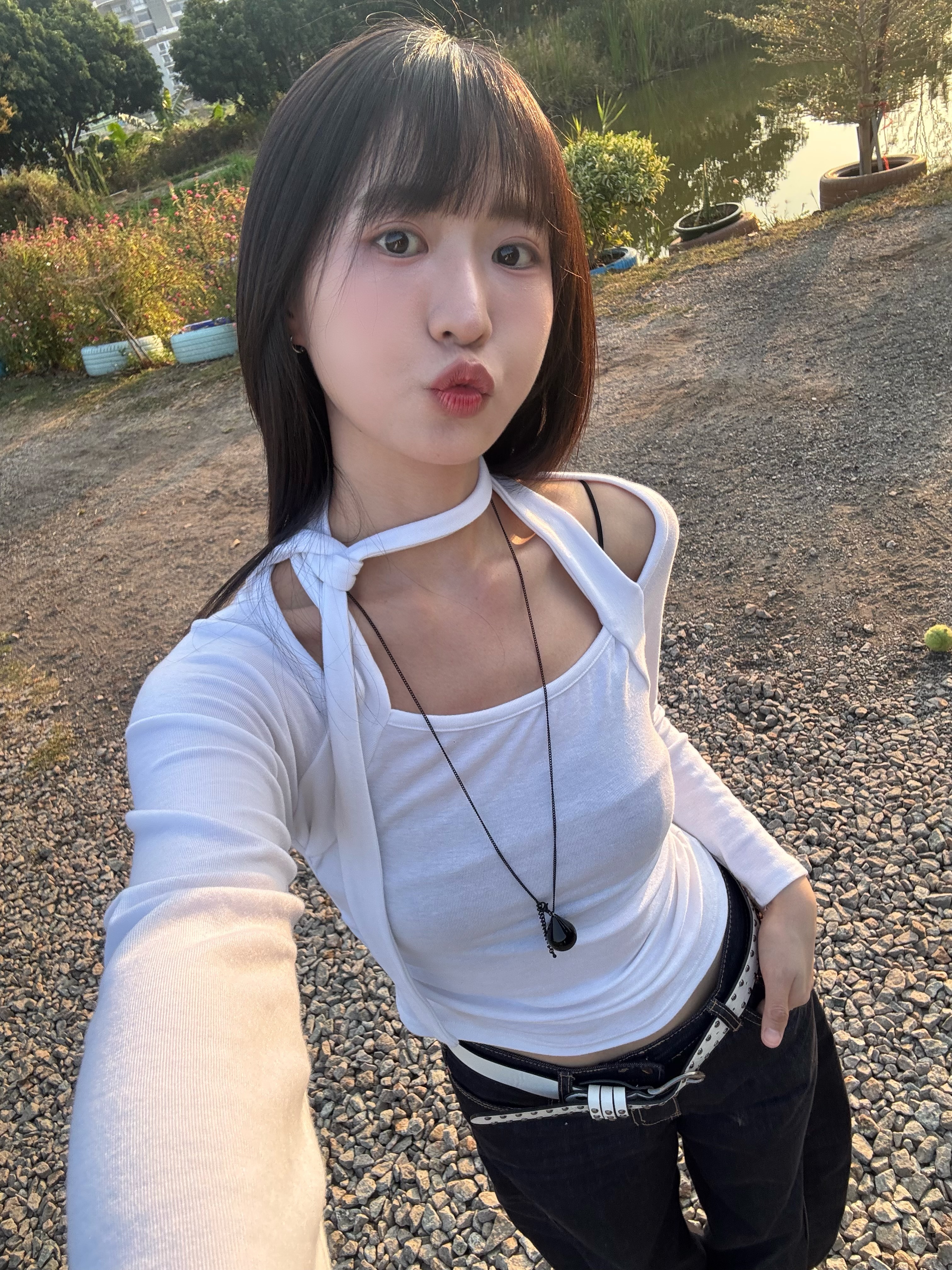 (訂購)綁帶掛頸上衣 T260208(白/深灰/黑)