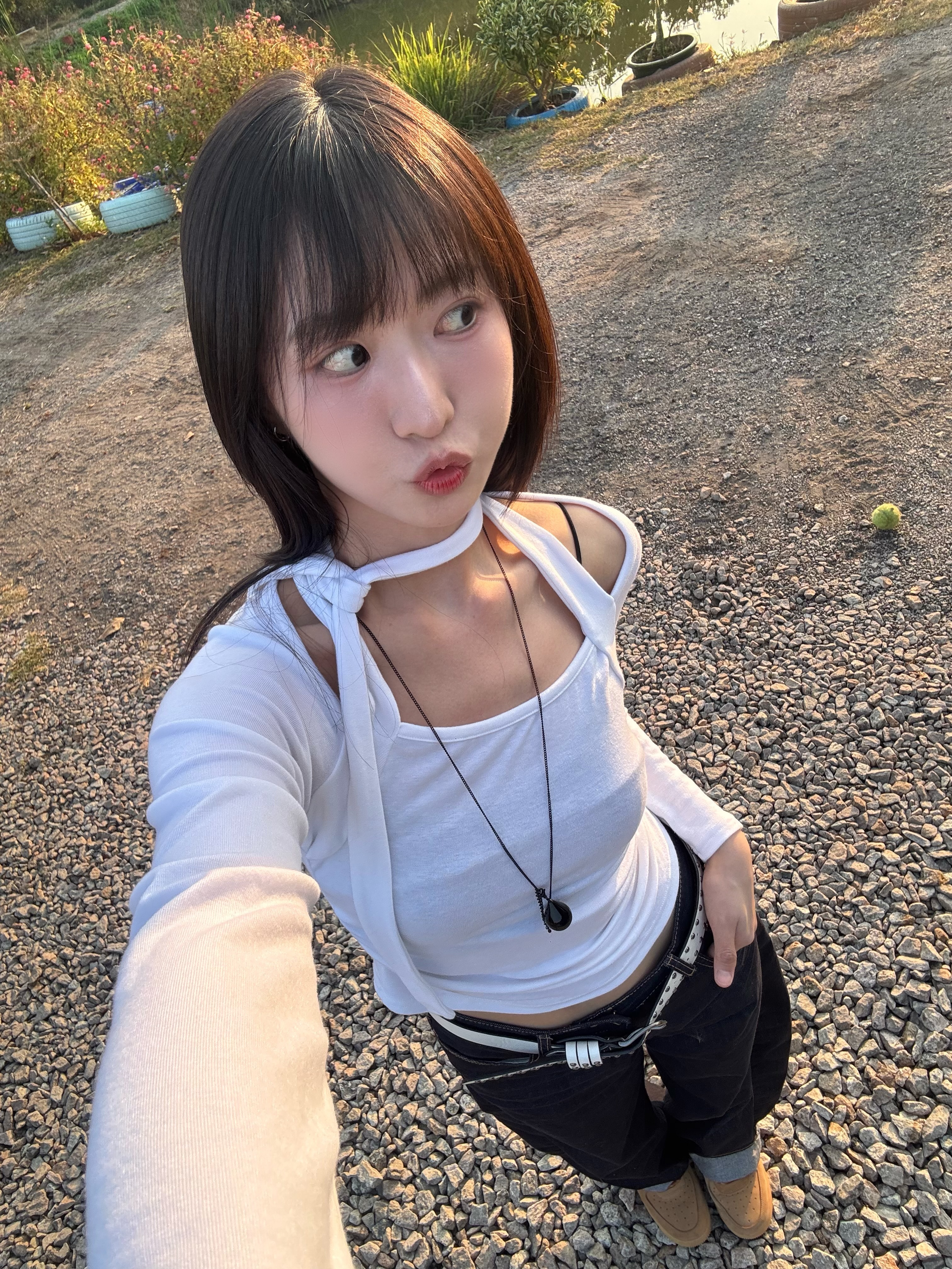 (訂購)綁帶掛頸上衣 T260208(白/深灰/黑)