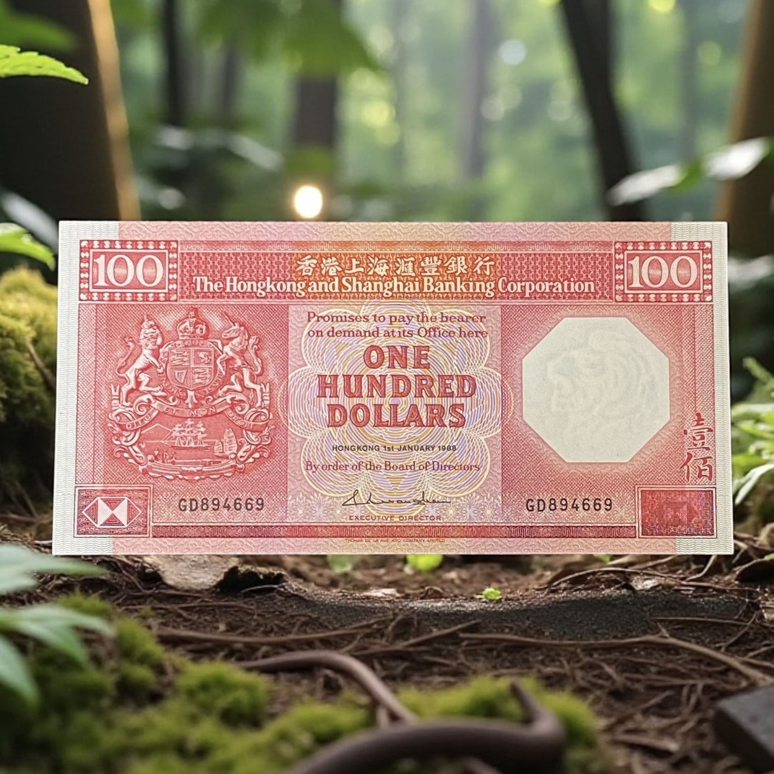 1988年匯豐銀行100元八卦紅 (UNC品相) GD894669