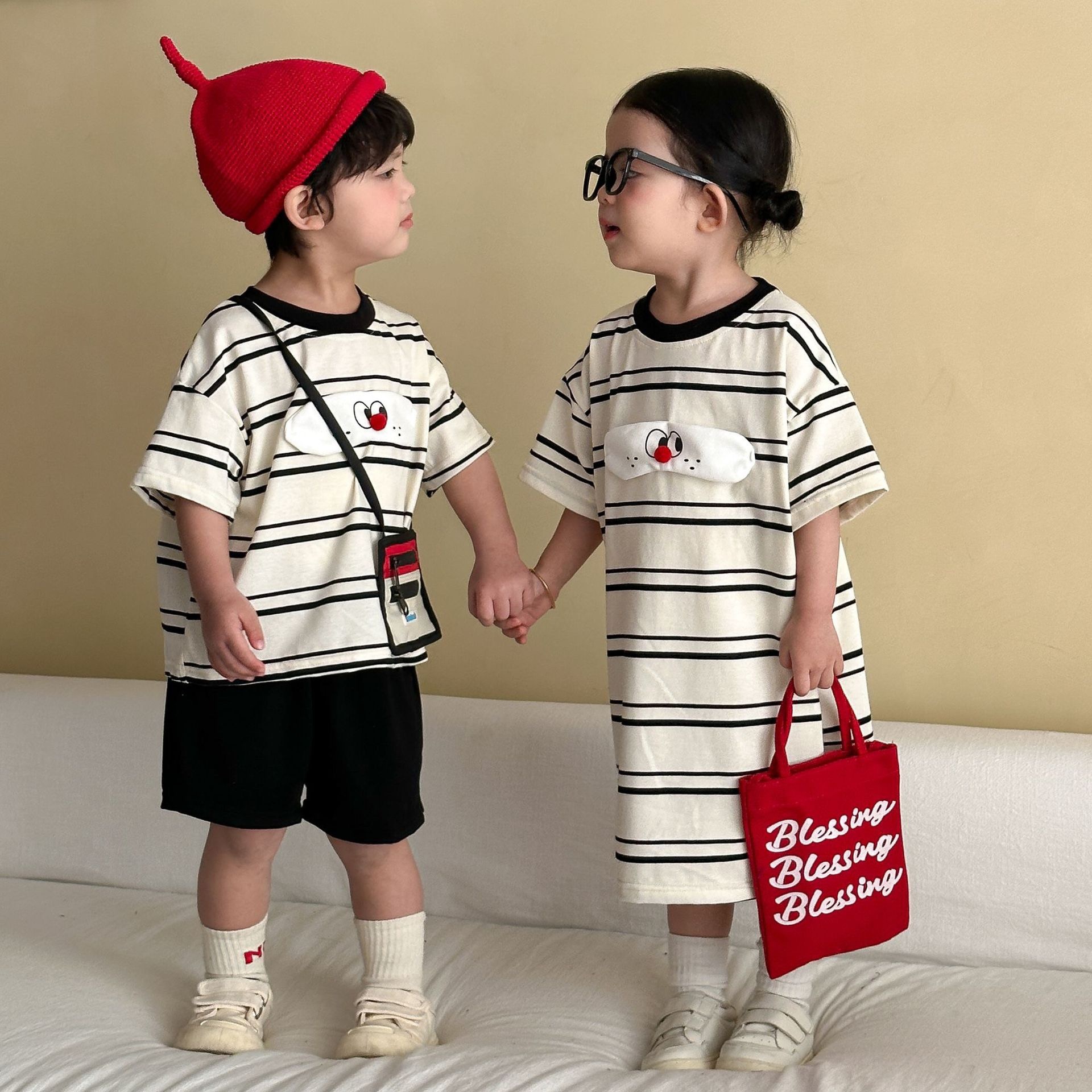 兄弟姐妹一起穿_狗狗橫條套裝/洋裝