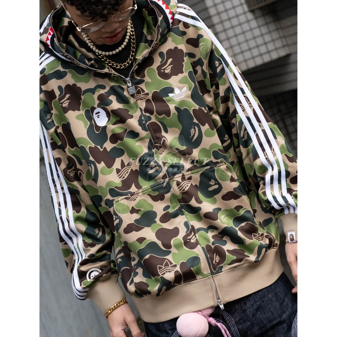 【逢甲FUZZY】BAPE® x Adidas SHARK TRACK HOODIE 綠迷彩 鯊魚 連帽外套 世界杯 聯名款 KF4916