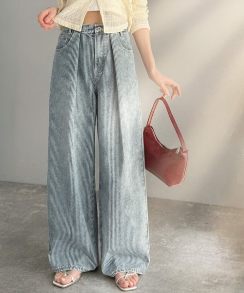 日本🇯🇵連線 Mily Bilet 復古風刷白坑條牛仔褲 核桃木牛仔布 寬褲 牛仔褲 落地褲 長褲 直筒褲 闊腿褲 3色(任買兩件711免運)/預購