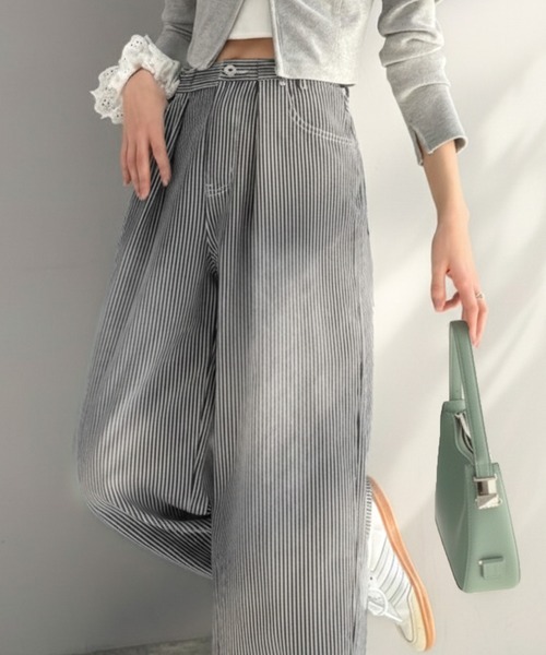 日本🇯🇵連線 Mily Bilet 復古風刷白坑條牛仔褲 核桃木牛仔布 寬褲 牛仔褲 落地褲 長褲 直筒褲 闊腿褲 3色(任買兩件711免運)/預購