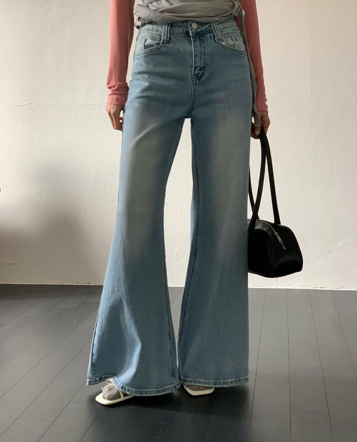 背信封口袋牛仔喇叭長褲