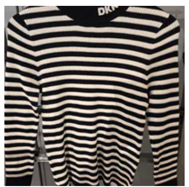 [S] DKNY BLACK/EGGNOG/SILVER MOCK NECK RIB STRIPE LOGO SWEATER, DJ6R0971-QLO (SD1784)