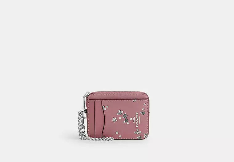 [S] COACH SILVER/DUSTY PINK MULIT CCO26 ZIP CARD CASE WITH STAR PRINT, 196395999354 (SCO1223)