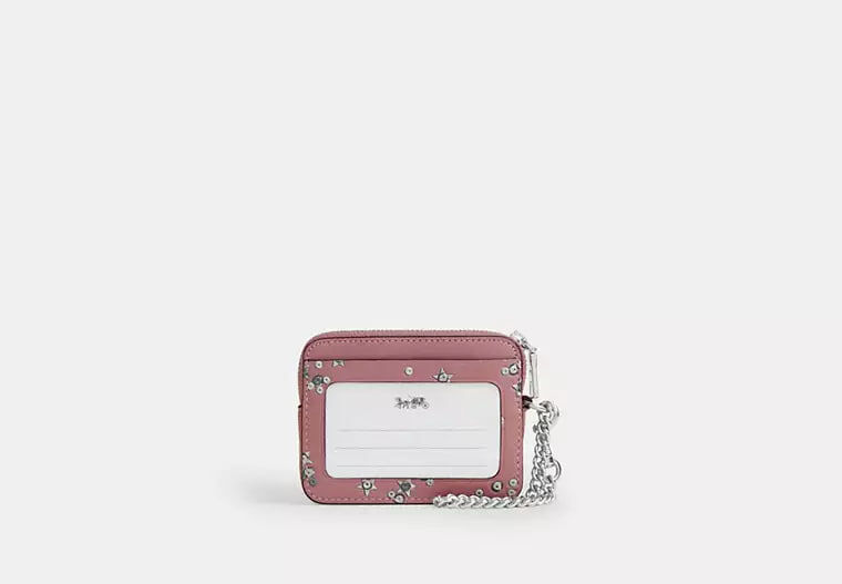 [S] COACH SILVER/DUSTY PINK MULIT CCO26 ZIP CARD CASE WITH STAR PRINT, 196395999354 (SCO1223)