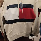 [S] TOMMY HILFIGER BEIGE BOLD FLAG LOGO HOODIE, XW04634-250 (STH1621)