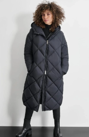 [S] DKNY BLACK SILKY LONG QUILTED PARKA, DL4MPV41-BLK (SD1785)