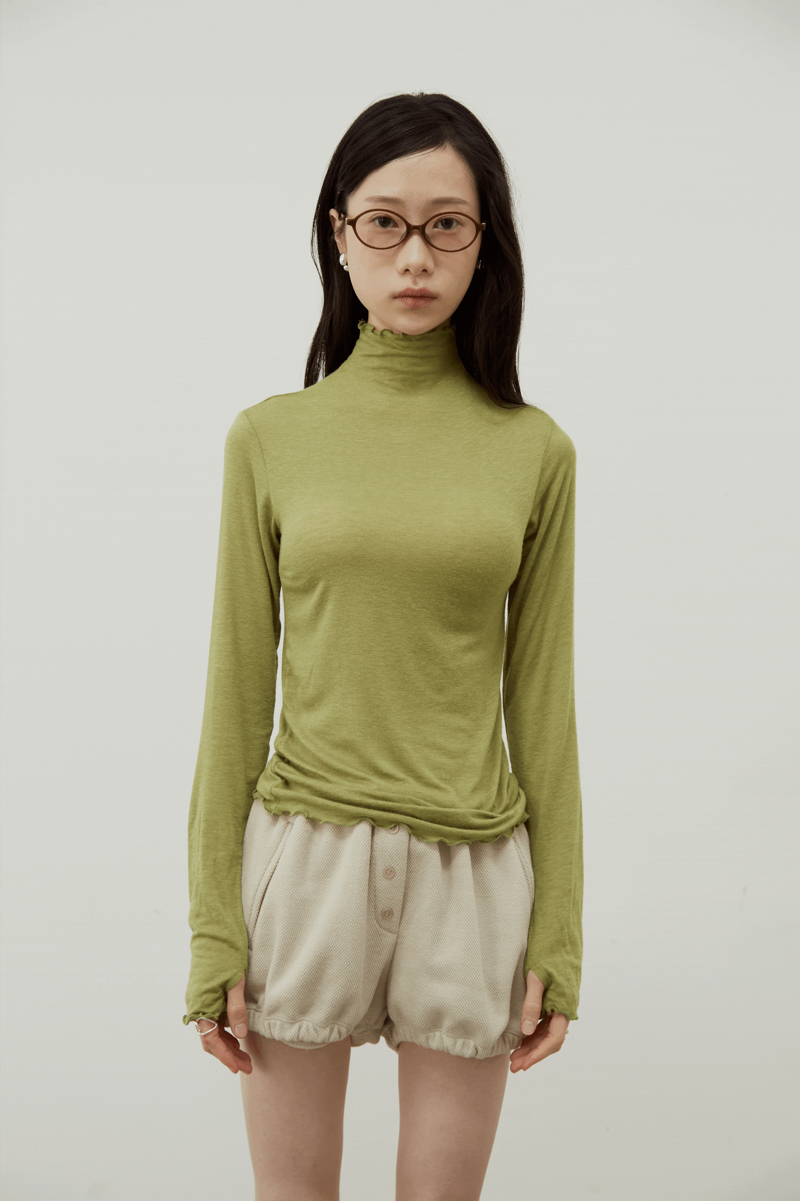 [現貨] TN MADE FW26 - HELD BY FABRIC 天絲混羊毛高領打底上衣 - 綠