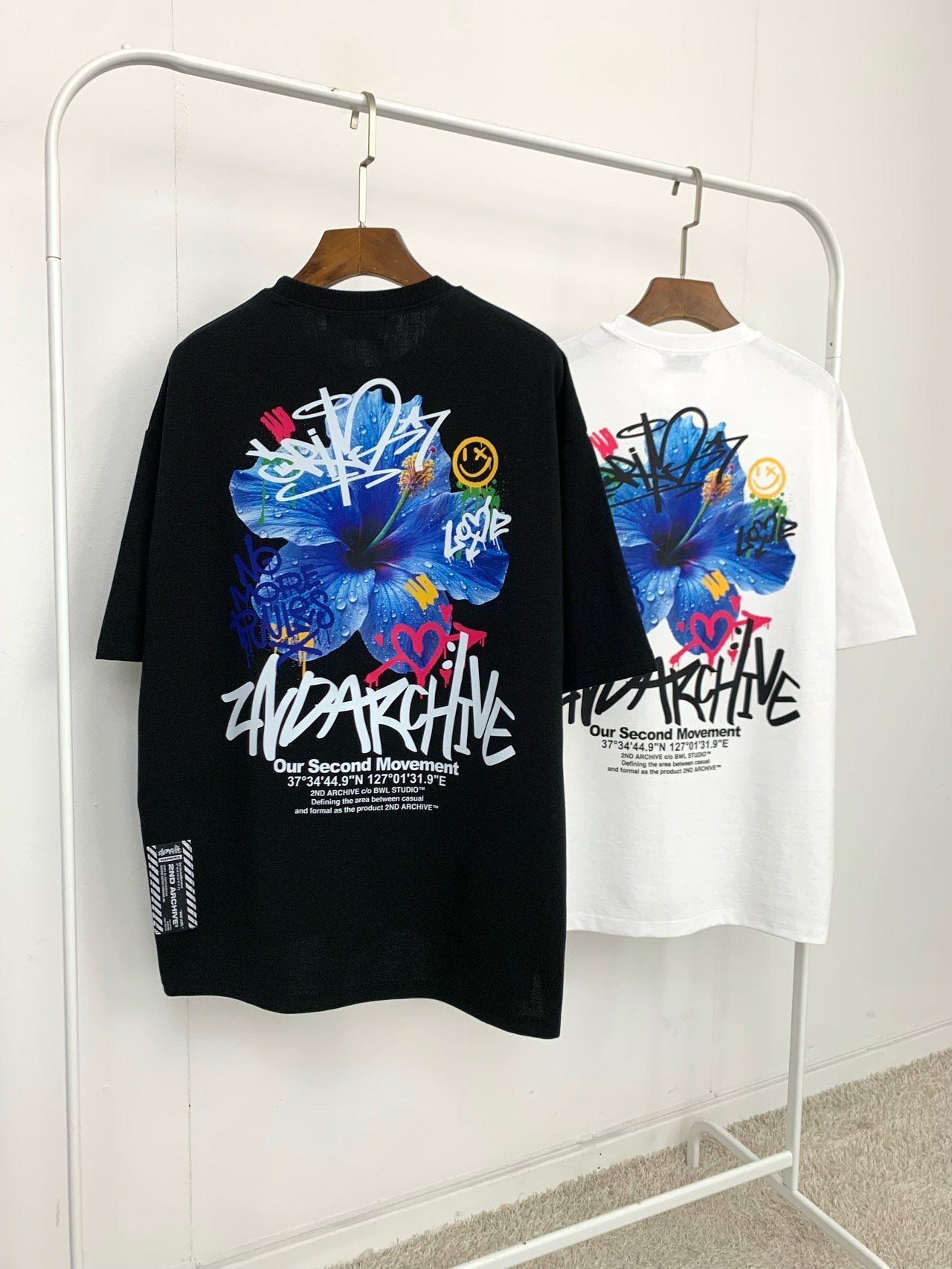 花花圖案英文字短袖Tee 2nd-333T