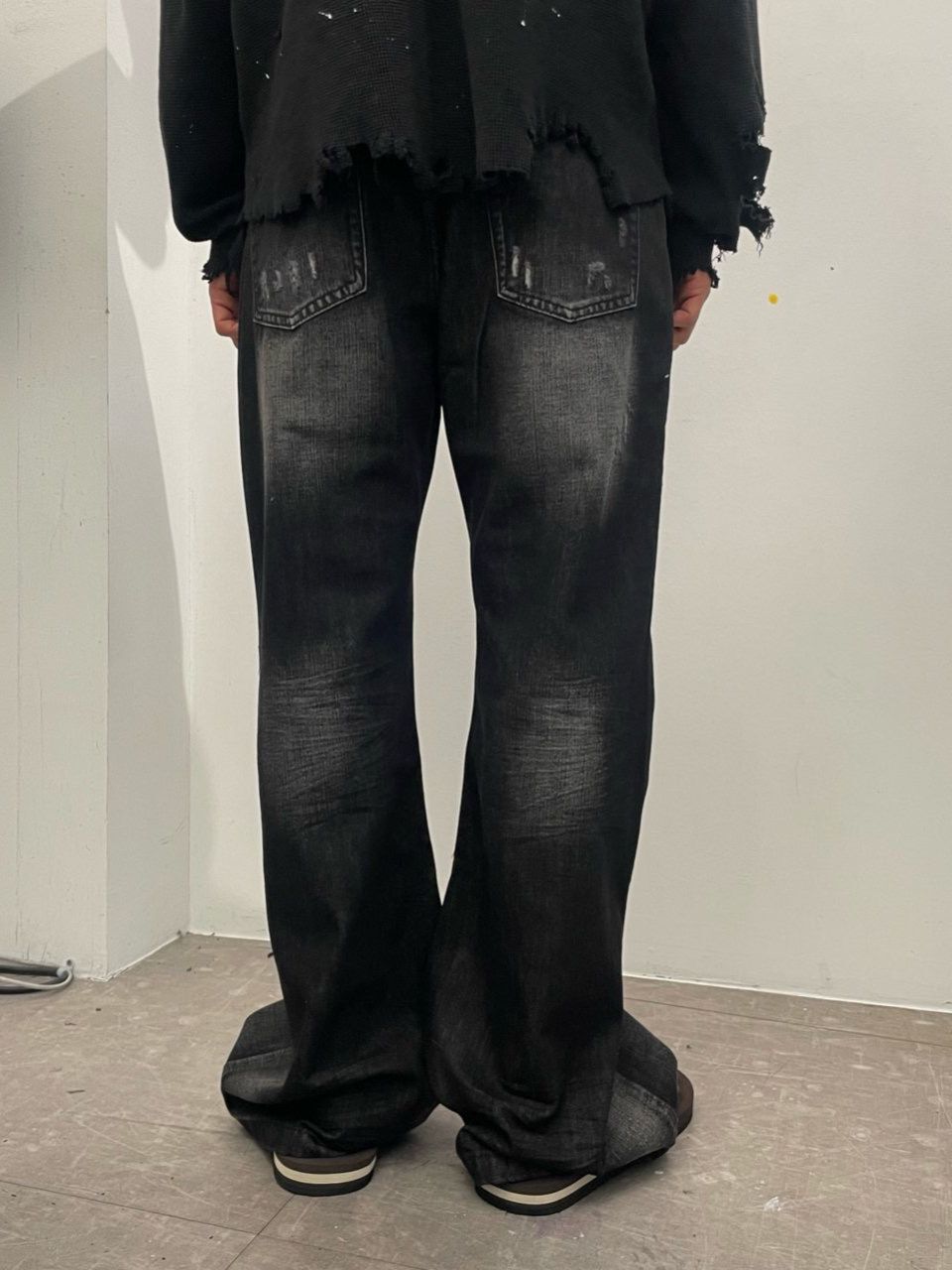 洗水牛仔喇叭褲 CHALK-018P