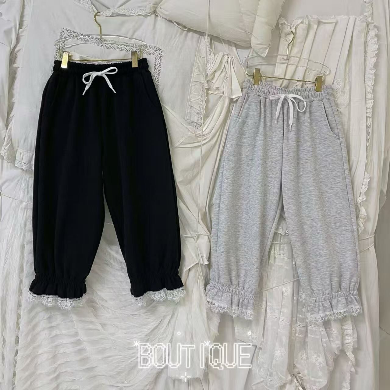 束腳蕾絲邊棉褲