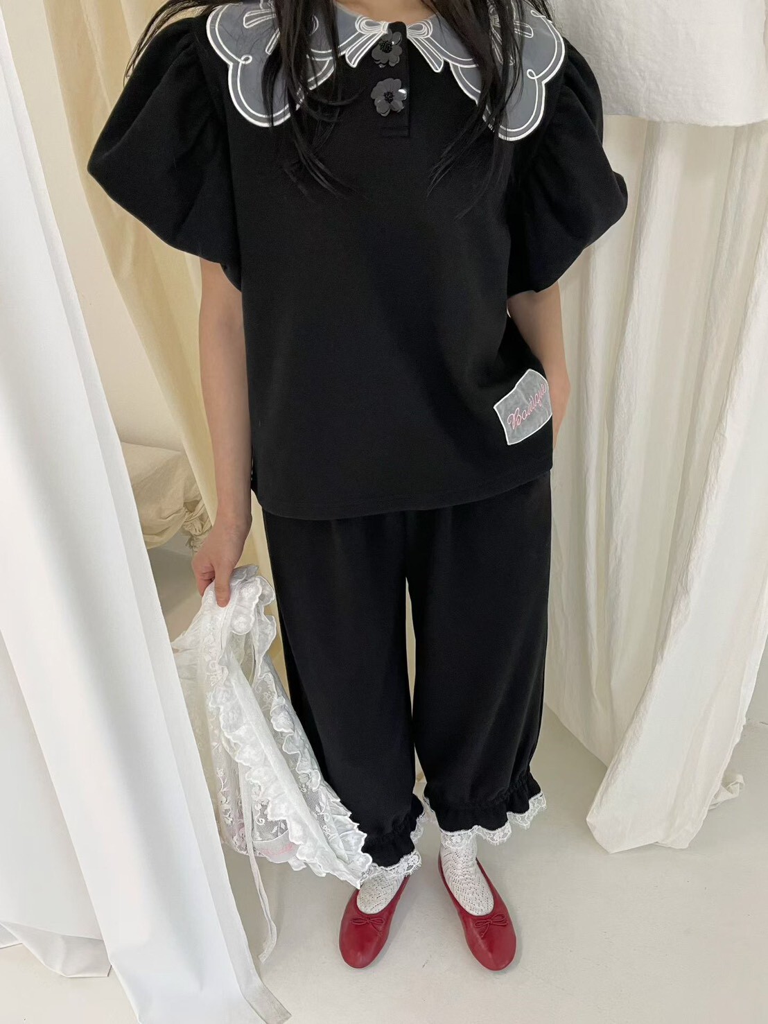 束腳蕾絲邊棉褲