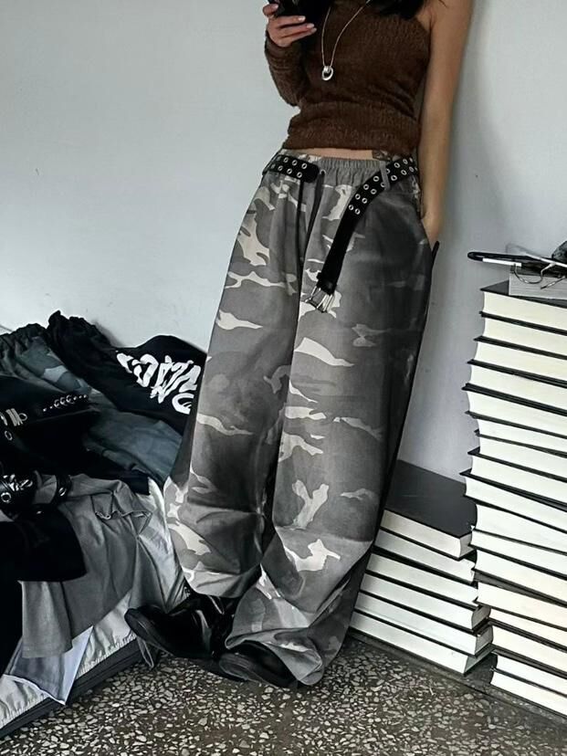 仿污迷彩可束腳鬆身褲 P3252